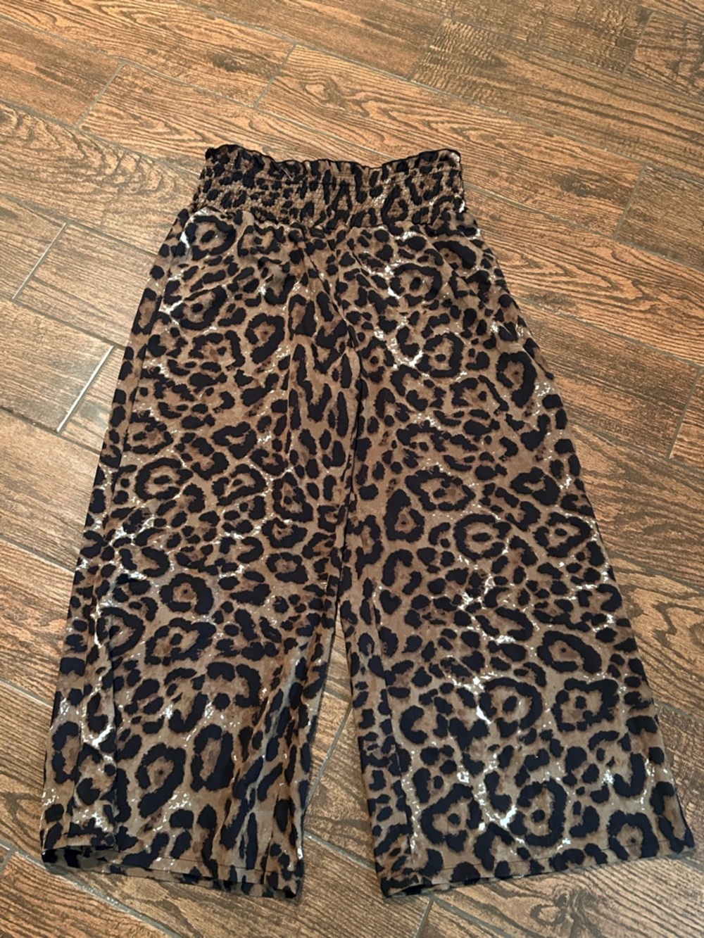 Leopard Print Wide-Leg Pants - Brown